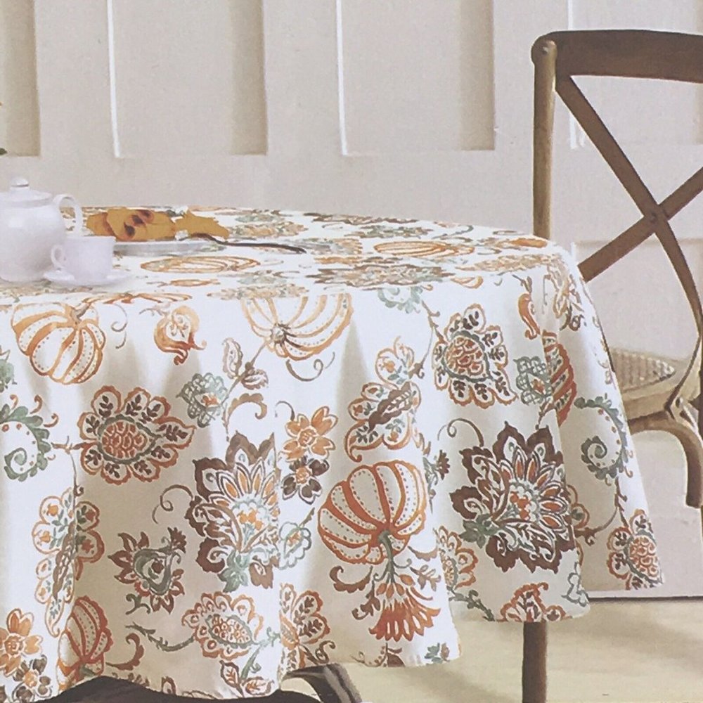Envogue Tablecloth Pumpkin Jacobean 70 R Cotton Orange Brown Fall Thanksgiving